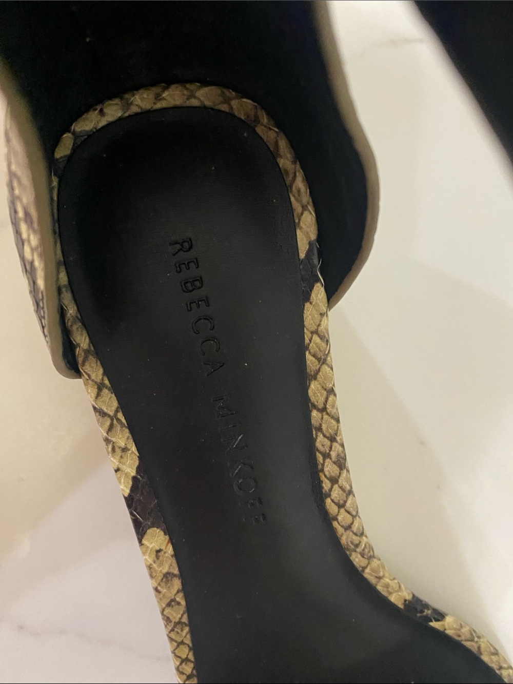 Rebecca Minkoff Snake-Print Ankle Strap Block Heels Womans Size 7 - Picture 4 of 5